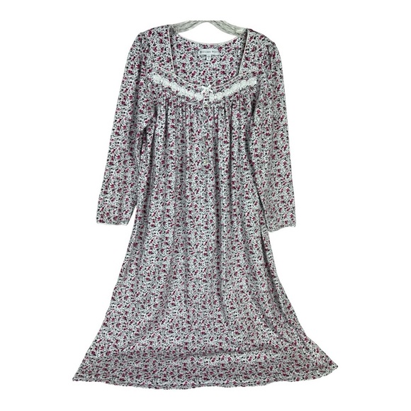 Eileen West Sz Small Ballet Gown Pink Floral Print Long Sleeve Cotton EUC - Picture 1 of 11